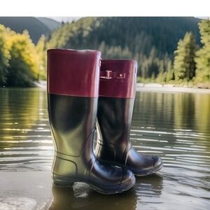 Hunter Women's Black Purple Rain BOOTS Original Color Block Tall 8M/9F  EUC